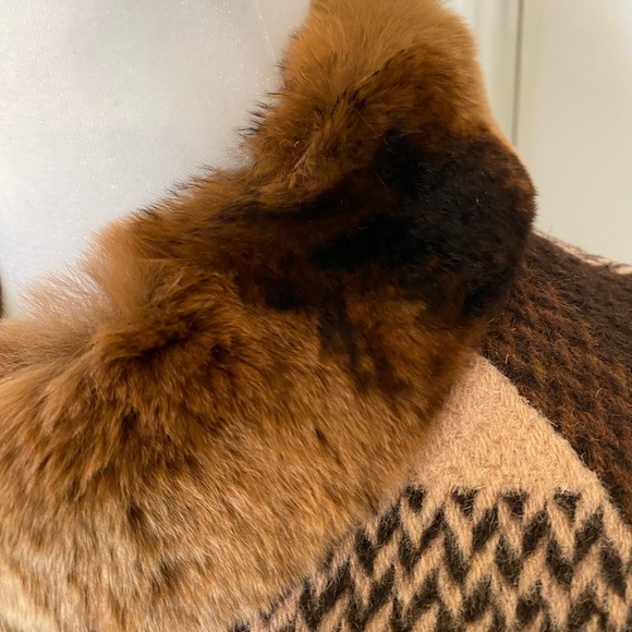 Alpaca Fashion Classic Basynu Lapin fur collar plaid coat, brown/beige Size M - Picture 5 of 16